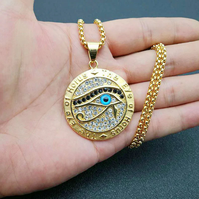 Stainless Steel Eye Horus Necklace Diamond Charm Gold Plated Egyptian Jewelry for Parties Gifts Box Chain Islamic Symbol