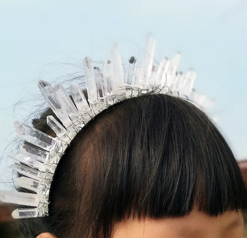 Diy Hot Sale Baroque Crown Wide Crystal Hairband Handmade Natural White Crystal Headband Wedding Hair Jewelry Accessories Souvenirs Gift