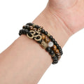 3PC Customize Luxury Men Jewelry Stunning Tiger Eye Stone Buddhism Buddha Lotus Natural Stone Beaded Charm Bracelet Men