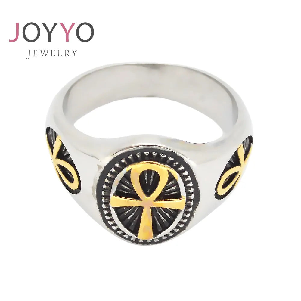 Factory Manufacturer Ankh Ring Silver Gold Mens Stainless Steel Signet Ring for Men