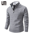 Liu Ming Vintage Fashion Trending Men Winter Casual Long Sleeve Zipper Stand Collar Knitted Plus Size Sweater