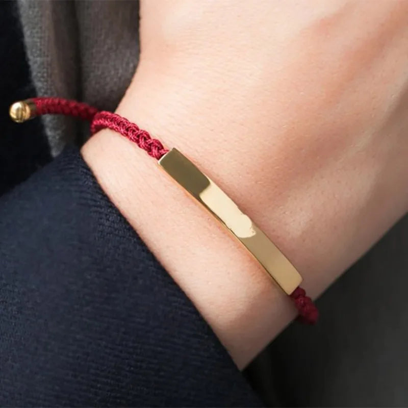 Custom Engraved 4MM Gold Plated Stainless Steel Bar 2MM Adjustable Colorful Stylish Braided Rope Bracelet