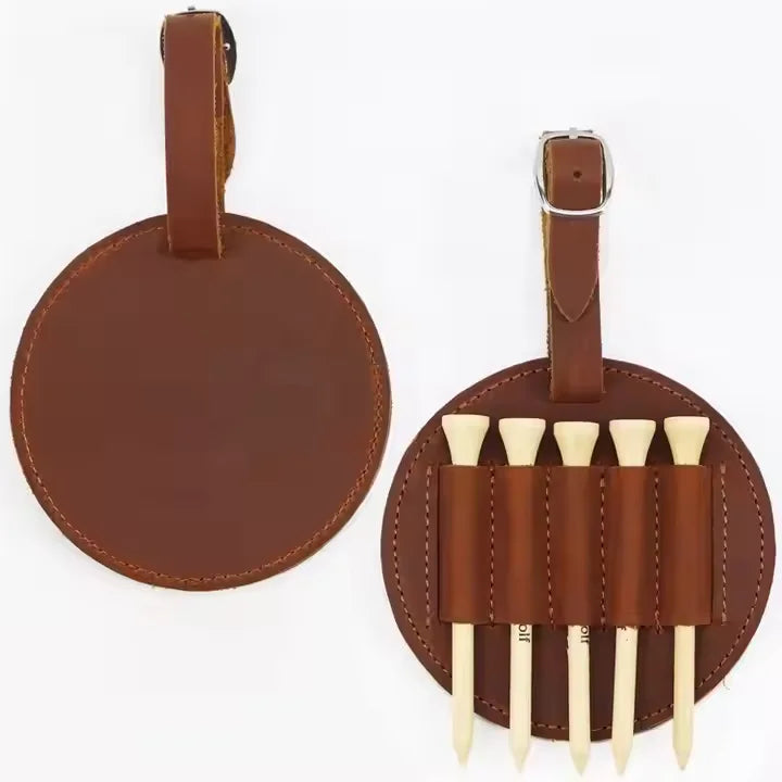 Small MOQ Custom Logo Adjustable Strap Five Slots Round Pu Leather or Leather Golf Tee Holder for Bag Belt