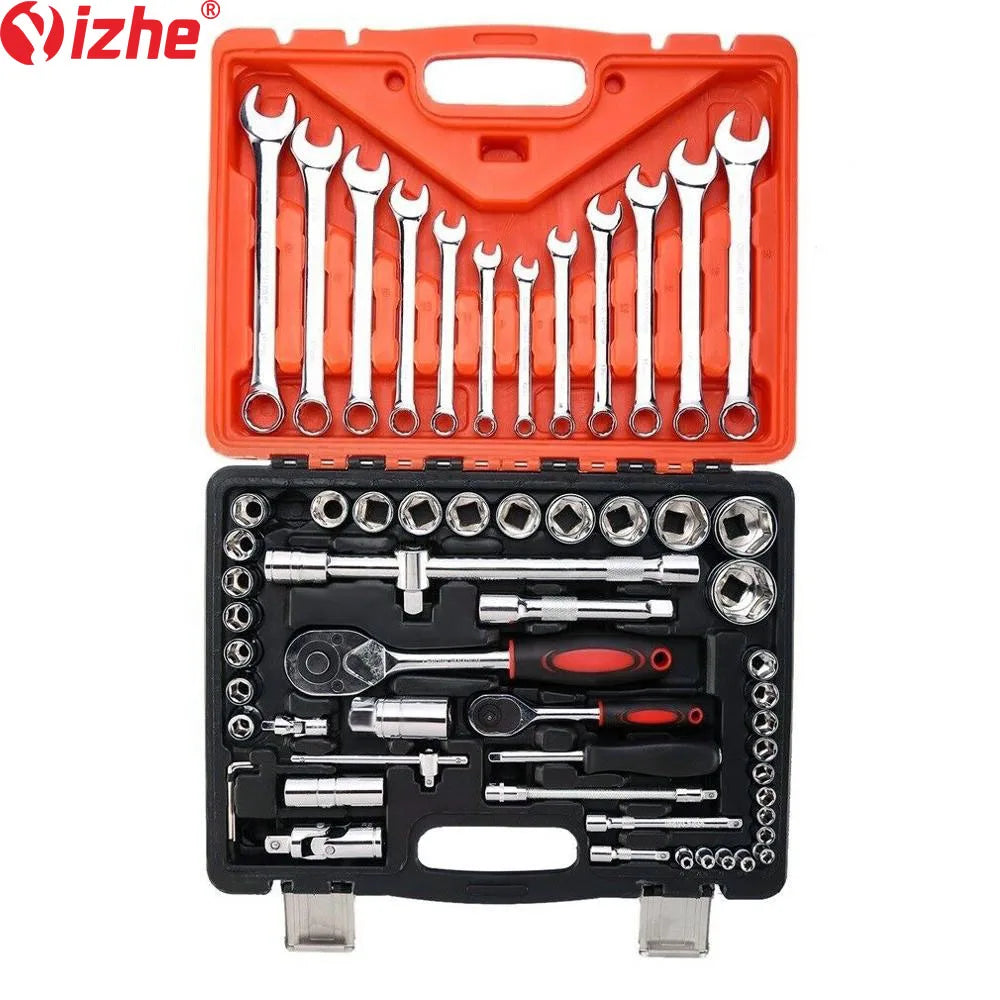 YIZHE 37pcs 1/2lnch Hand Tool Set Heavy Duty Socket Wrench Set Ratchet Spanner Tools and Drive Socket Set Signet in Orange Box MegaBDM