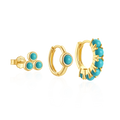 Fashion Earrings Set Jewelry 925 Sterling Silver Three Beads Stud Earrings Round Turquoise Gold Plated Hoop Earrings Women