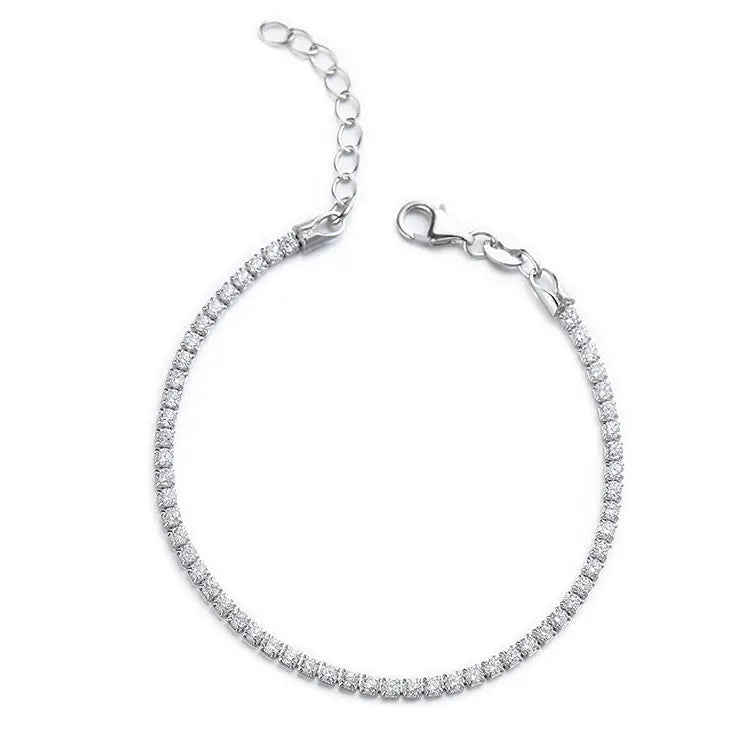 Minimalist 925 Sterling Silver Tennis Bracelet Personalized Chain & Link with CZ Pave Adjustable Fine Jewelry