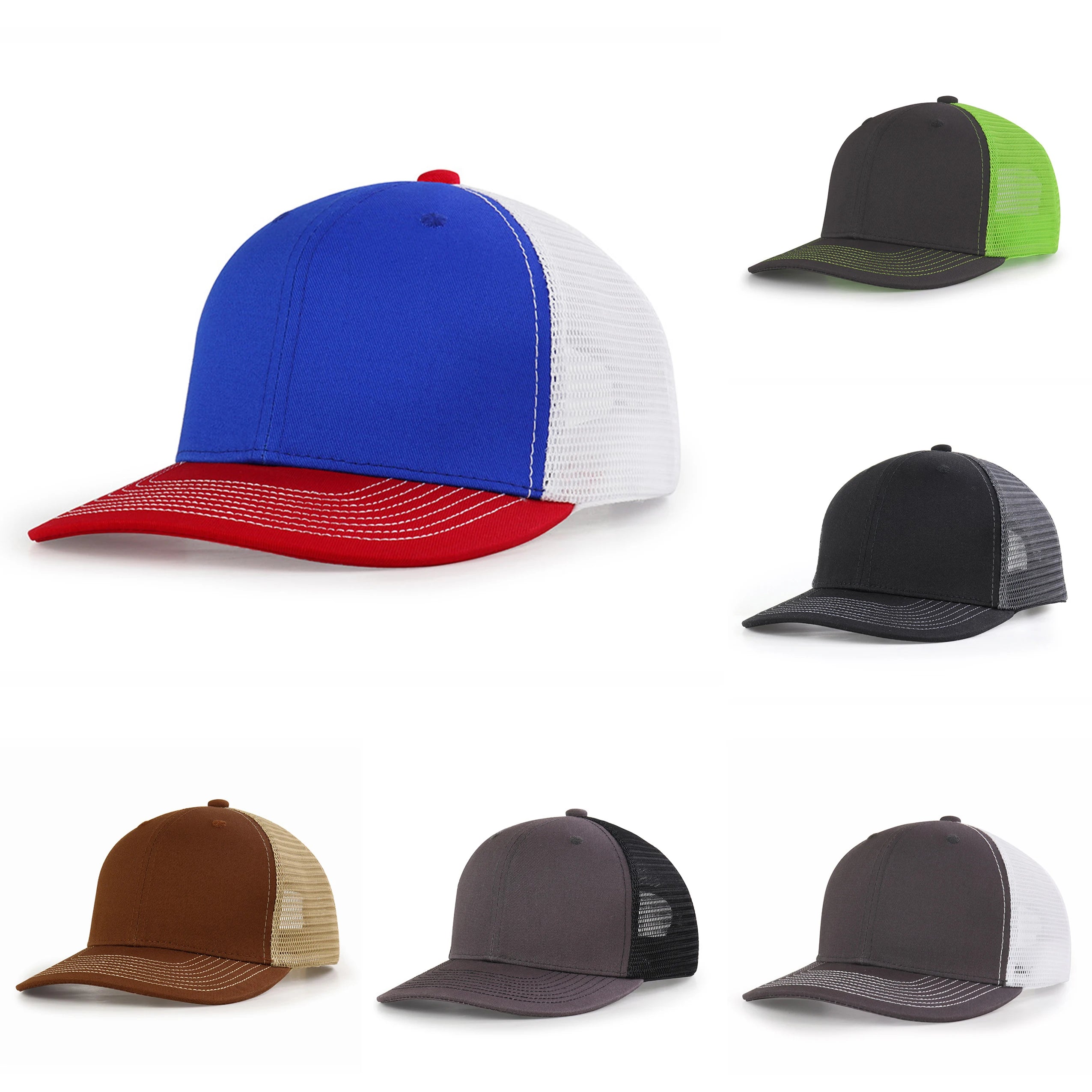 100% Cotton Flat Brim Snapback Hat Plain Grey Mesh Fabric for Sports Scene