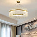 Rings Style Modern Stainless Steel Pendant Light Large Round Gold Luxury Glass Led Chandelier for Living Room