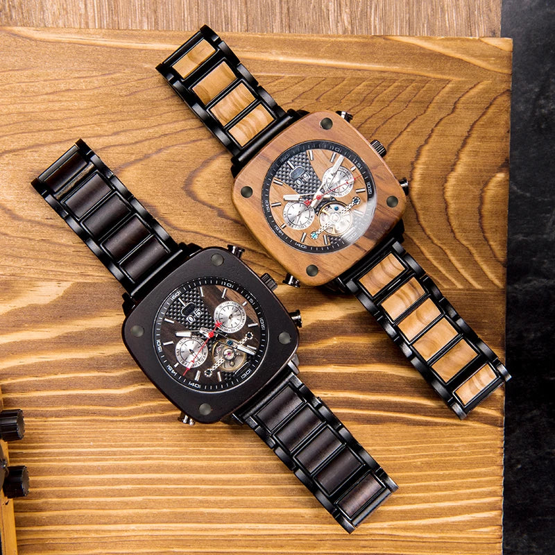 Fast Delivery Wooden Watch Men Timepieces Chronograph  Personal Brand Watch Luxury Stylish OEM Watch With Calendar