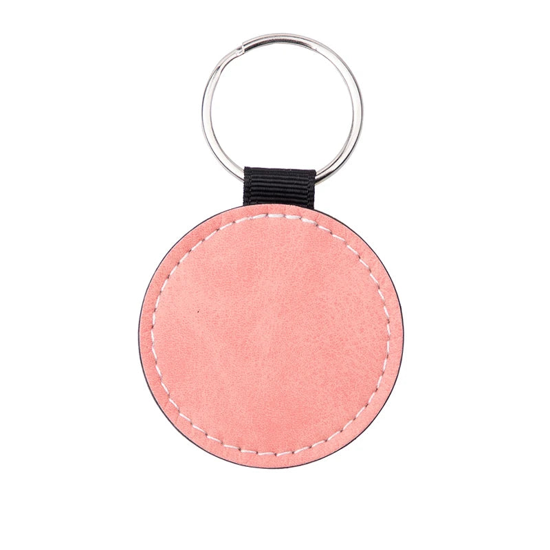 Wholesales Blank Sublimation Colorful PU Leather Keychain Gift Heat Transfer Printing Round Shape Keyring