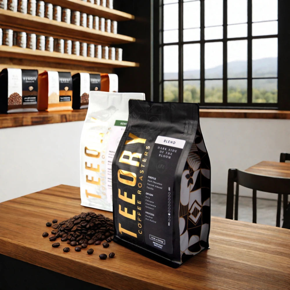 AT PACK Custom Logo 250g 1KG Coffee Roasters Matte Black White Eco-Friendly Flat Bottom Coffee Beans Zipper Bag With Valve Gold