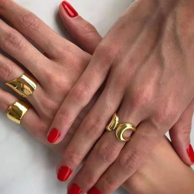 Fenny 18K Gold Plated Wholesale Abstract Geometric Designer Opening Stainless Steel Finger Ring Trendy for Women