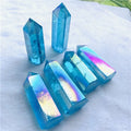 Natural clear Quartz Electroplating Crystal Tower Aura Blue Crystal Point