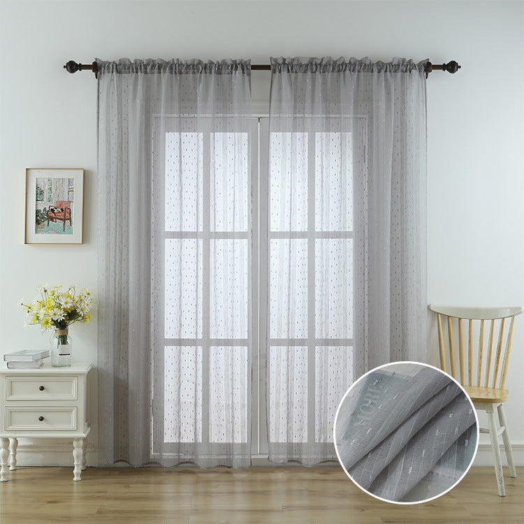 Gray Striped Tulle Window Curtains with Cut-Out Sheer Drapes for Home Living Room