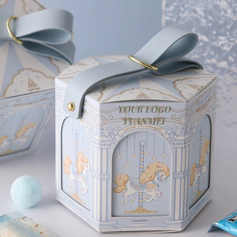 Coated Paper Matte Finish Wedding Gift Wrap Box Customizable Cartoon Cute Carousel Graphic Packaging Box