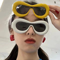 2023 Newest Thick Frame Funny One Piece Sunglasses Women Men Candy Color Cat Eye Inflated Sunglasses
