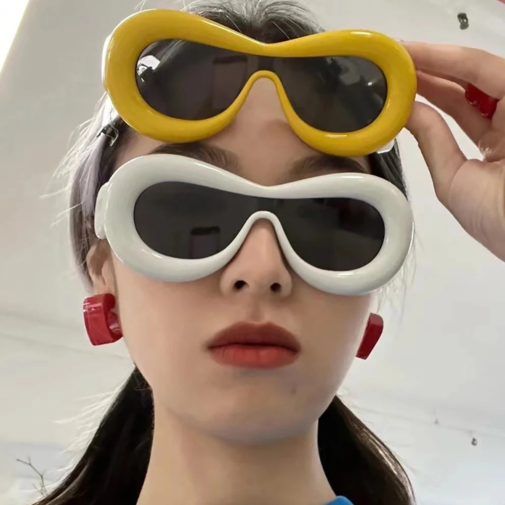 2023 Newest Thick Frame Funny One Piece Sunglasses Women Men Candy Color Cat Eye Inflated Sunglasses