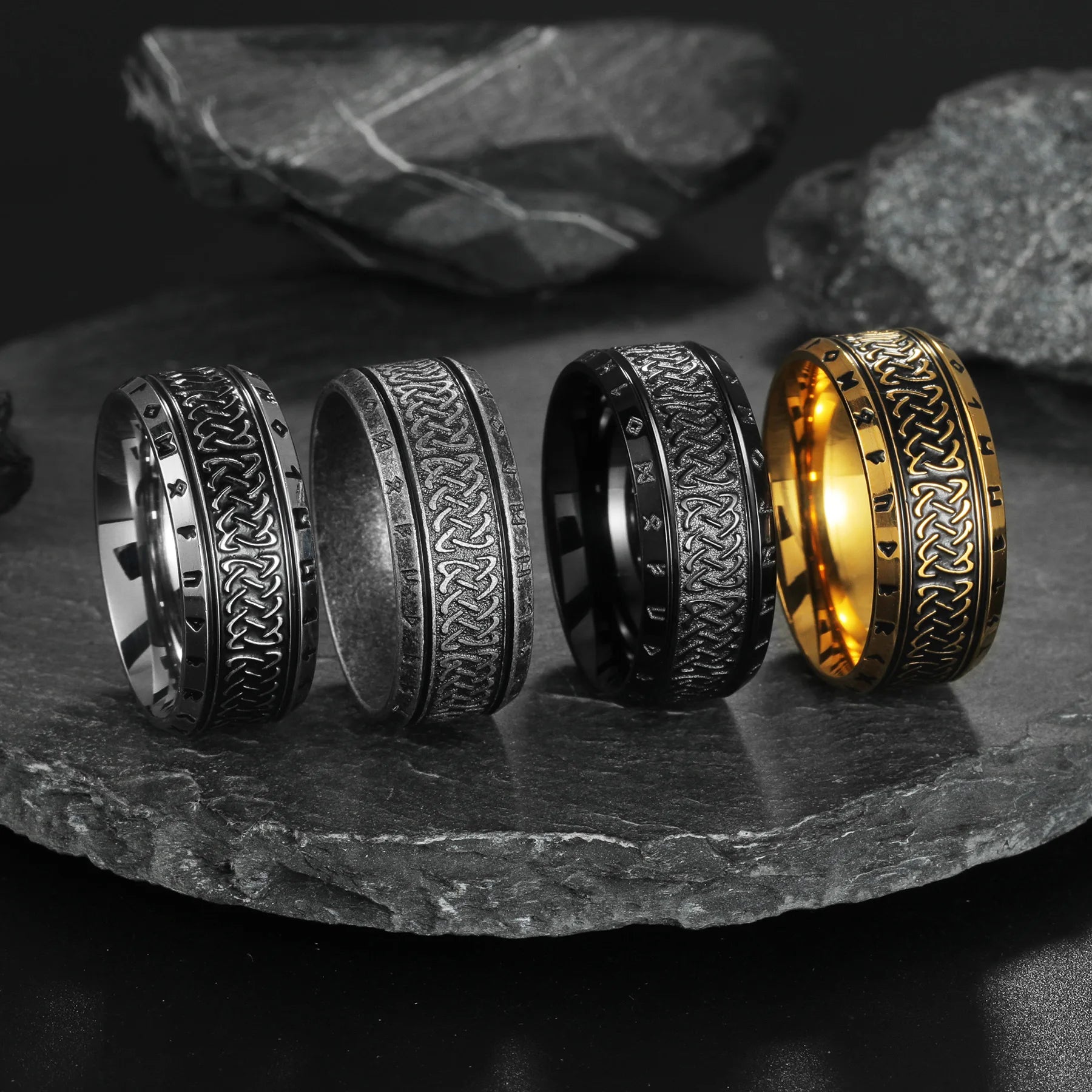 Anillo De Acero Inoxidable Waterproof Nordic Vintage 8MM Viking Ring Letter Celtic Knot Stainless Steel Religious Viking Ring