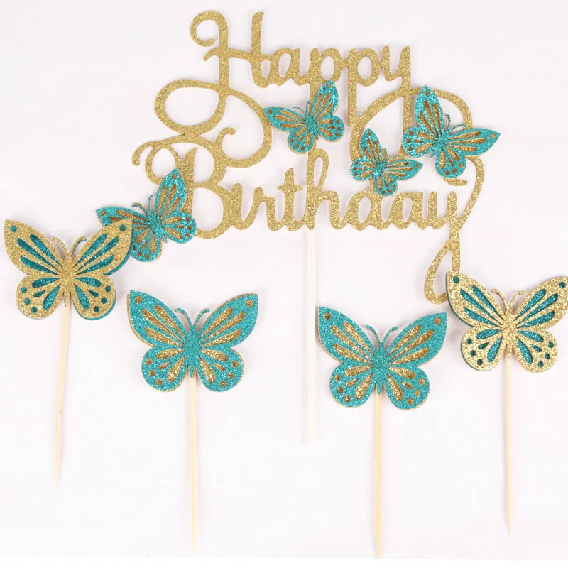 New Design 13PCS 3D Butterfly Glitter Paper Cake Topper Birthday Cake Topper Decoration Birthday Party Supplies X8033