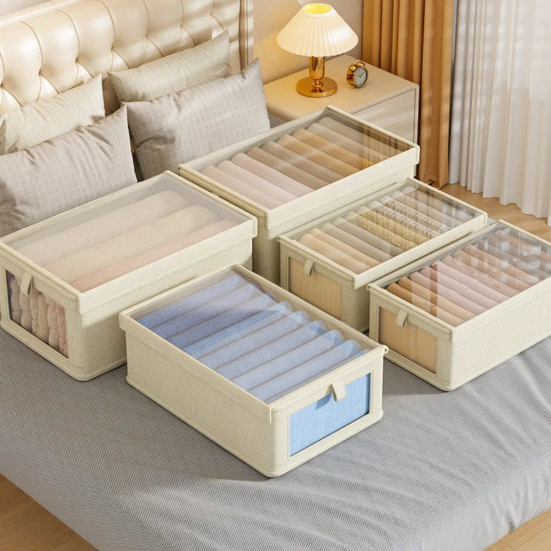 Rectangular Cloth Storage Box with Window Visual Lid Fabric Finishing Artifact Storage Solution for Clothes