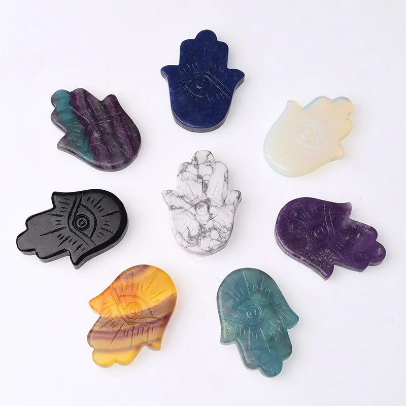 Wholesale Crystal Gemstone Quartz Famati Hand With Eye Carving