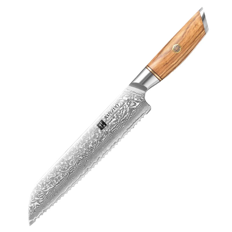 XINZUO Damascus Steel 73 Layers Kitchen Knives Bread Knife with Olive Wood Handle