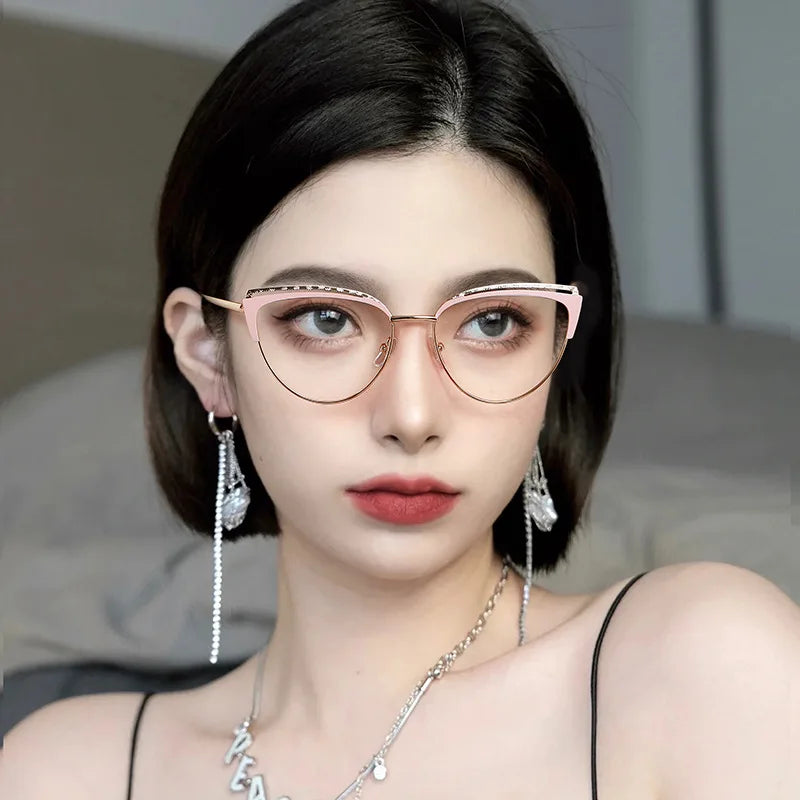 9036 Newest Photochromic Cat Eye Anti Blue Light Blocking Glasses Retro Metal Glasses Eyeglasses Frame