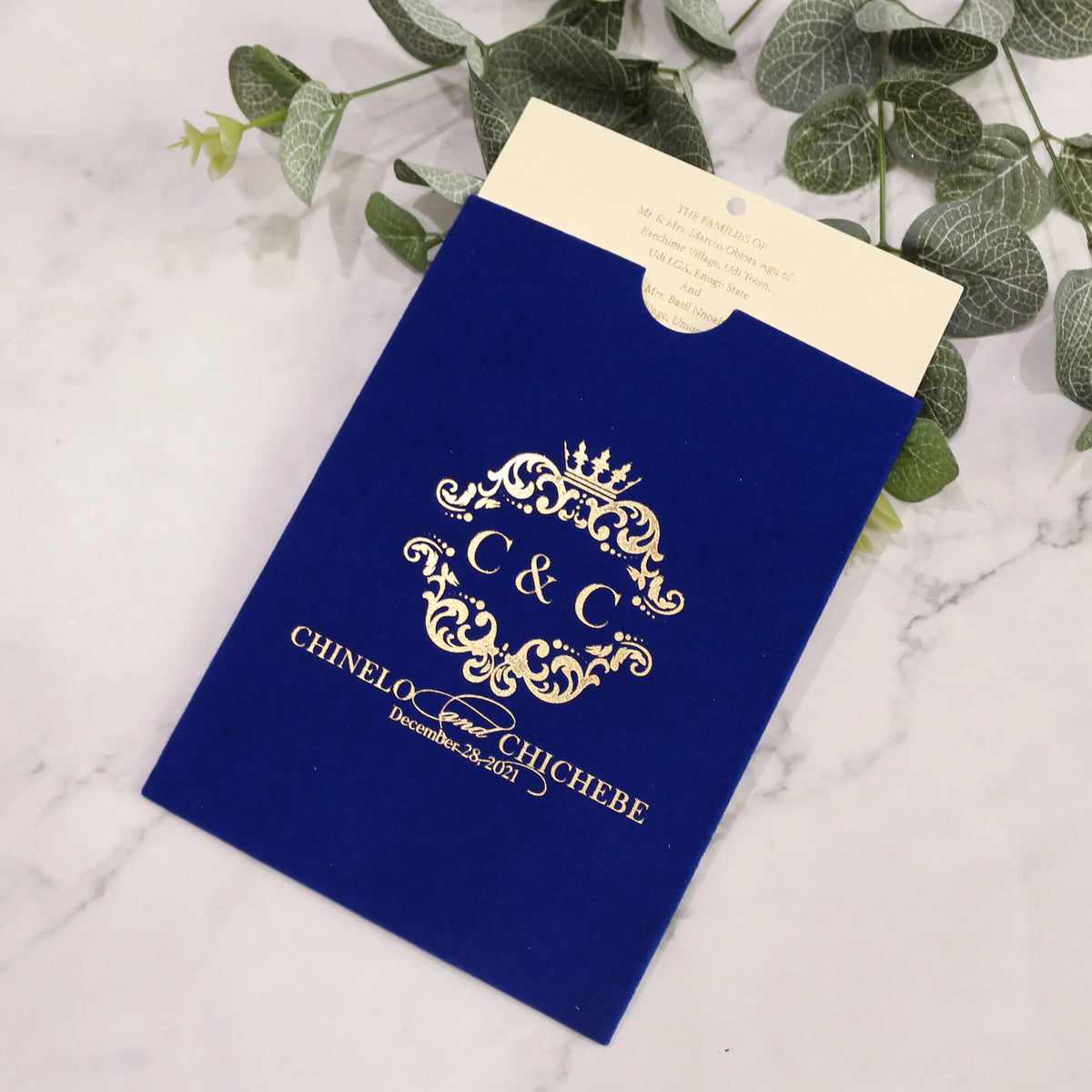 Navy Blue Velvet Cards Suede Invitations and Gold Foil Insert Wedding Invitation Cards Birthday Card with Gold Tassel MegaBDM