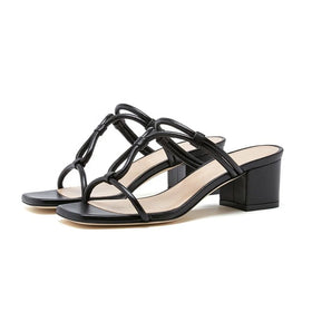 Solid Color Summer High Heels Shoes Block Heels for Ladies Casual Daily Wear Square Toe Sandals