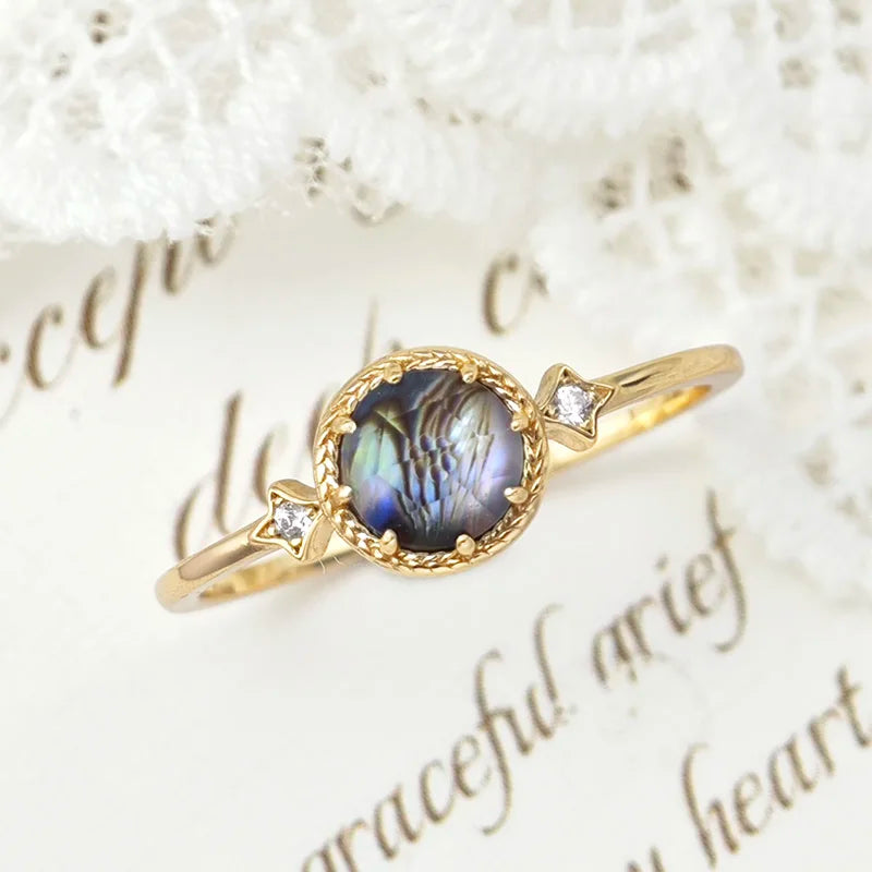 Natural Gemstone Ring for Women Topaz Abalone Shell 925 Sterling Silver Gold Vermeil Fine Jewelry Vintage Bijou Summer LAMOON