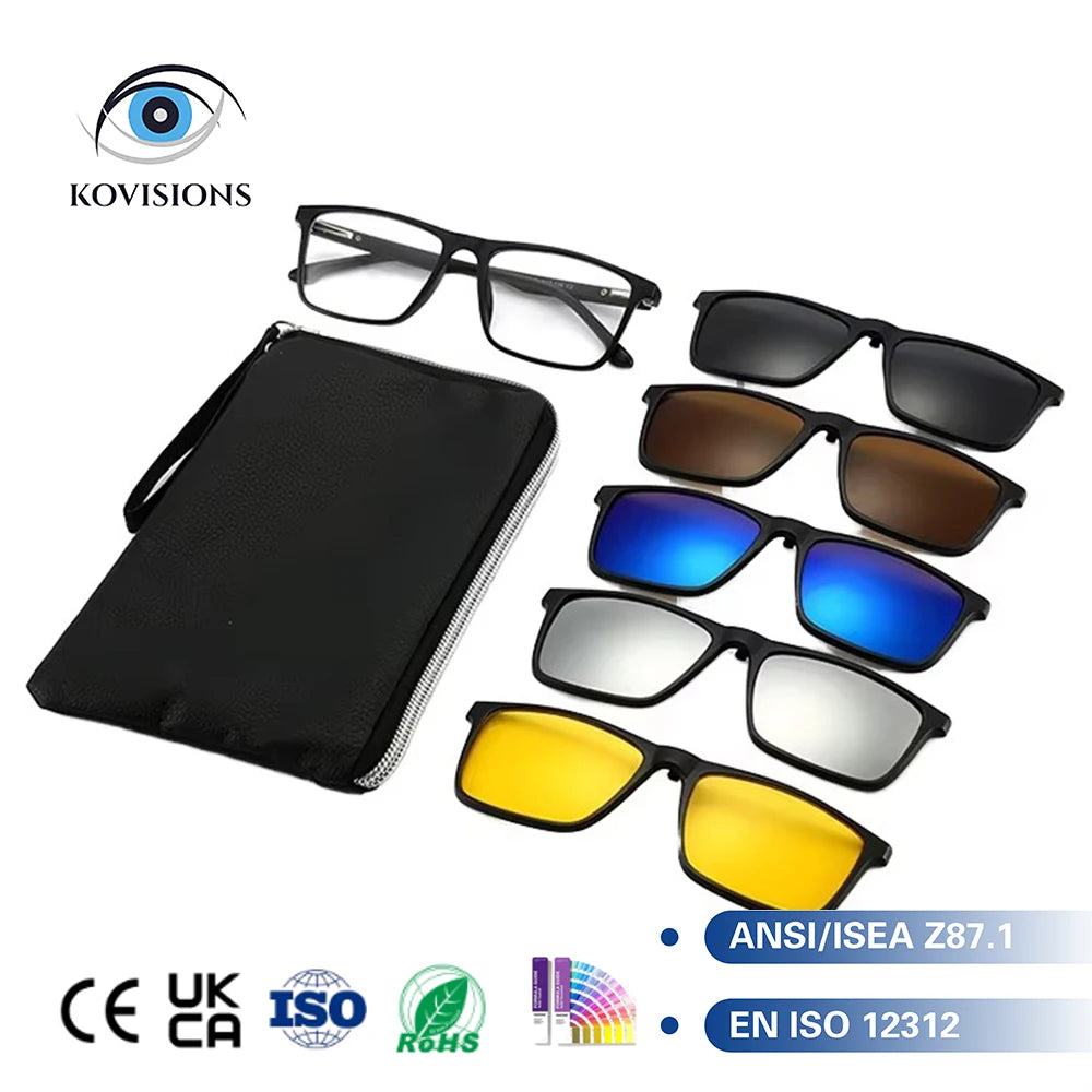 Exclusive Deal Magnetic Clip-On Sunglasses for Men Plastic Frame with Multiple Lenses UV Protection Driving Outdoor Daily Wear