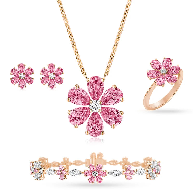 Luster Jewellery Bridal Luxury Design Pear Shape pink Moissanite 10k/14k Wedding Ring/necklace Jewelry 18k Gold Sets for Women