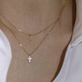 GT Collier En Argent Cubic Zircon Charm Clavicle Chain 925 Sterling Silver Double Layer Mini Side Cross Necklace