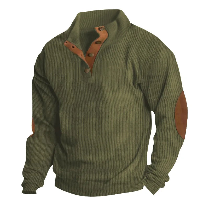 Men's Contrast Patchwork Corduroy Eco-Friendly Hoodie Casual Loose Fit Long Sleeve Autumn Stand Collar Sweatshirt