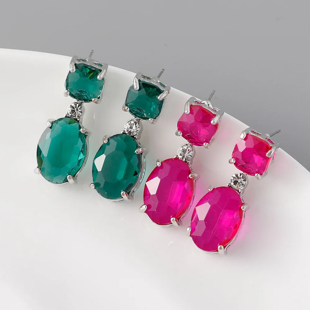 2023 New Arrival Emerald Large Water Drop Earrings Rhinestone Geometric Crystal Jewelry Gold Plating Ladies Party Pearl Jewelry