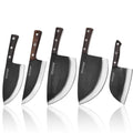 Little Cook 5PCS Hand Forged Butcher Knife Set No-slip Wood Handle and Sharp Edge Knife Set for Chopping Cutting Cooking