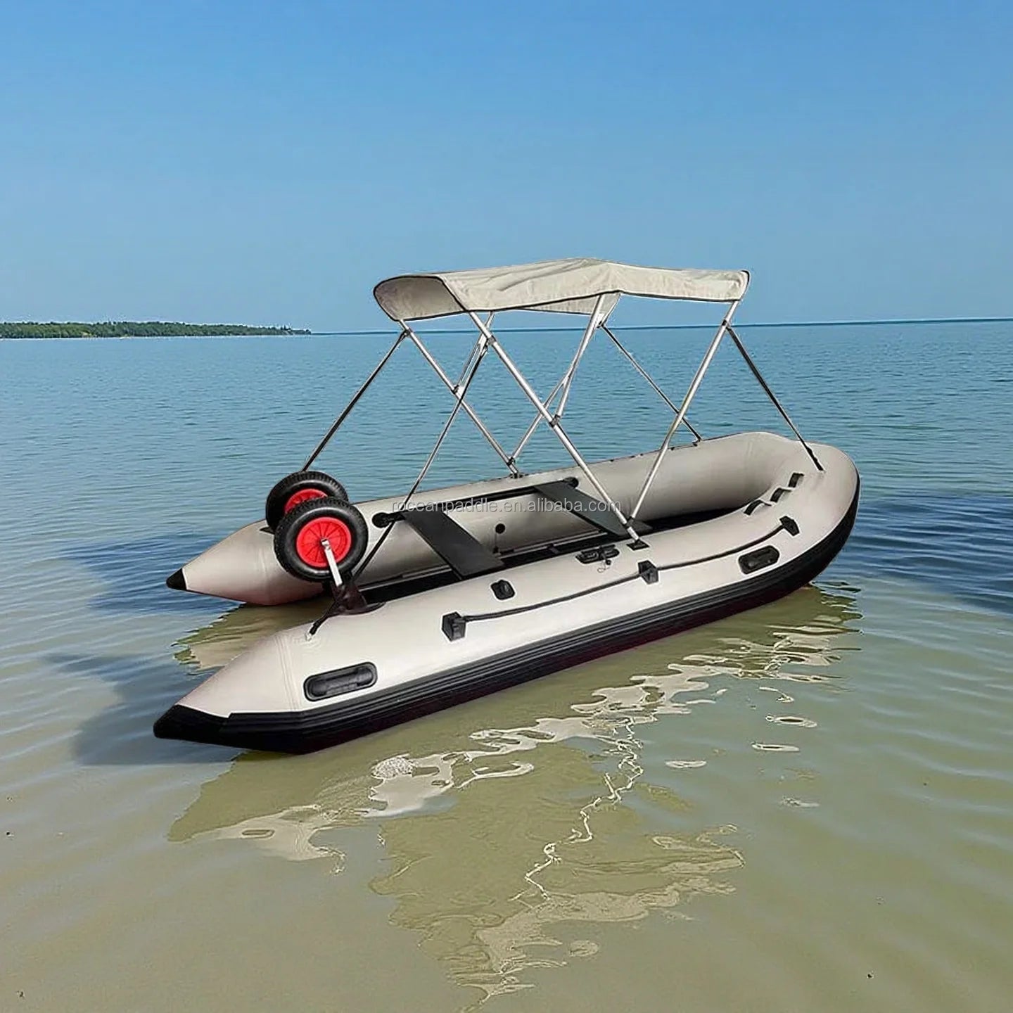 CE 12.5ft Tender CE Inflatable Fishing Boat Dinghy Hypalon PVC Pontoon Boat with Awning