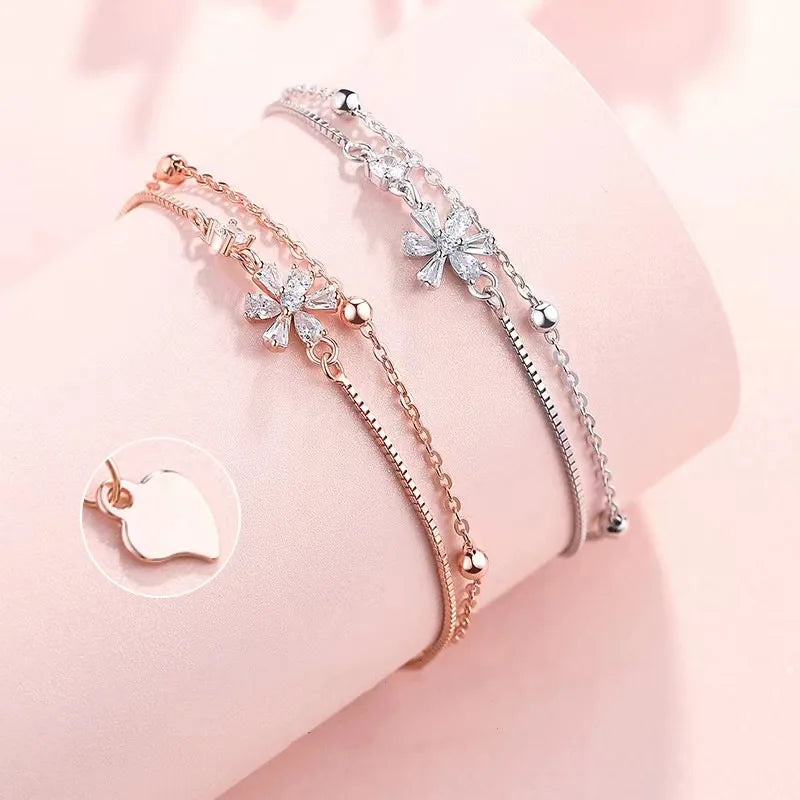 New Flash Diamond Double-layer Cherry Blossom Bracelet High-grade Birthday Gift Jewelry