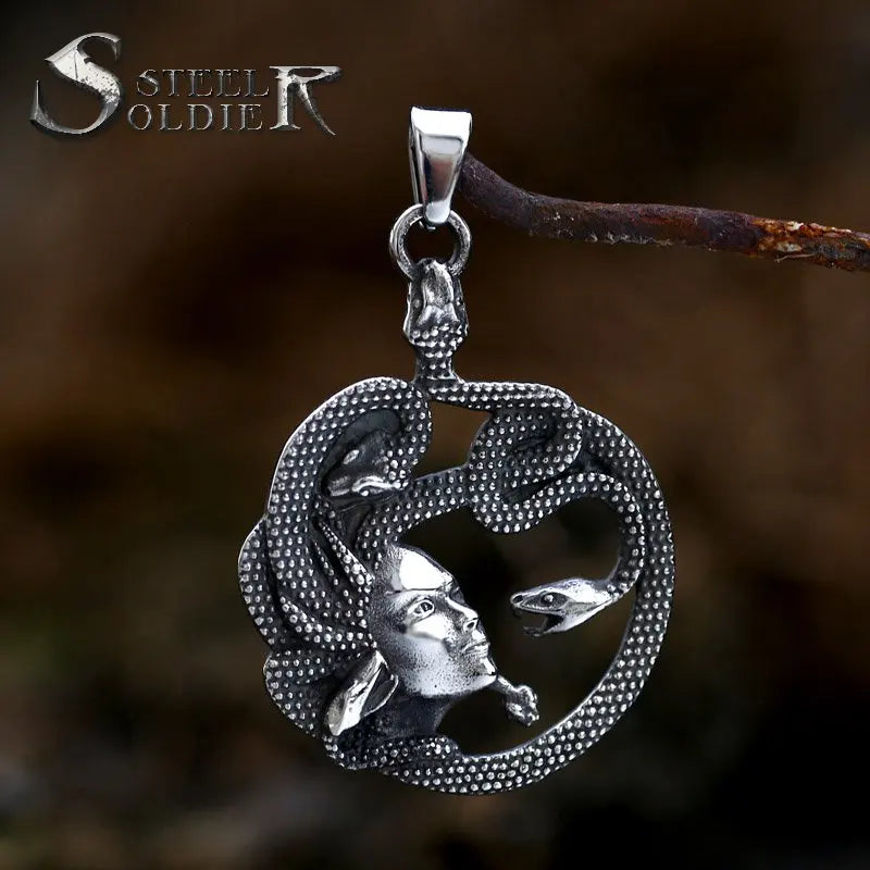 SS8-657P Stainless Steel Unique Ancient Greek Mythology Woman Punk Cool Snake Medusa Pendant for Men Women Vintage Jewelry