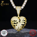 Fine Jewelry 925 Sterling Silver Lab VVS Moissanite Diamond Bling Hollow Heart Pendant Broken Heart Charm Necklace for Men Women