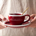Wholesale Price 3Oz 90ML Bulk Tea Cups with Saucer Red Porcelain Eco-Friendly Classic Party Ceramic Custom Designs