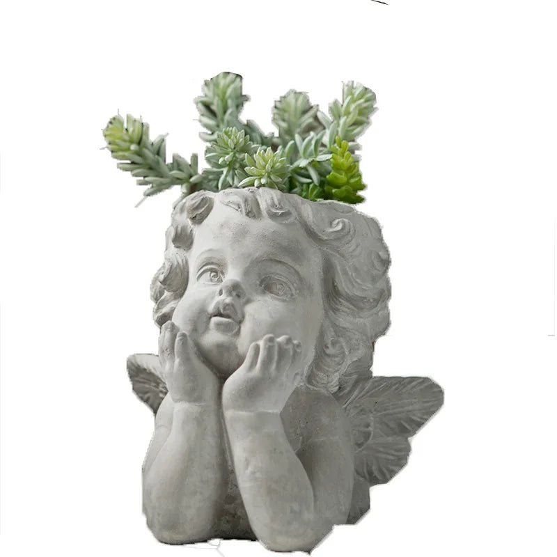 Hot Selling Creative Art Character Statue Craft Succulent Pots Statue Home Decoration Angle Cement Flower Pot
