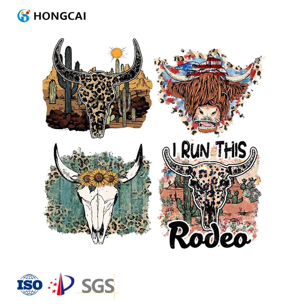 Hongcai Dtf Transfers Designs Ready to Press Cowboy Pattern Stickers Transfer Printing for Clothes Screenprint Transfers