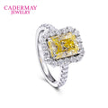 Real 14K 18K Gold Moissanite Ring Vivid Yellow Color Radiant Cut Moissanite Diamond Halo Ring Pave Half Band Engagement Party