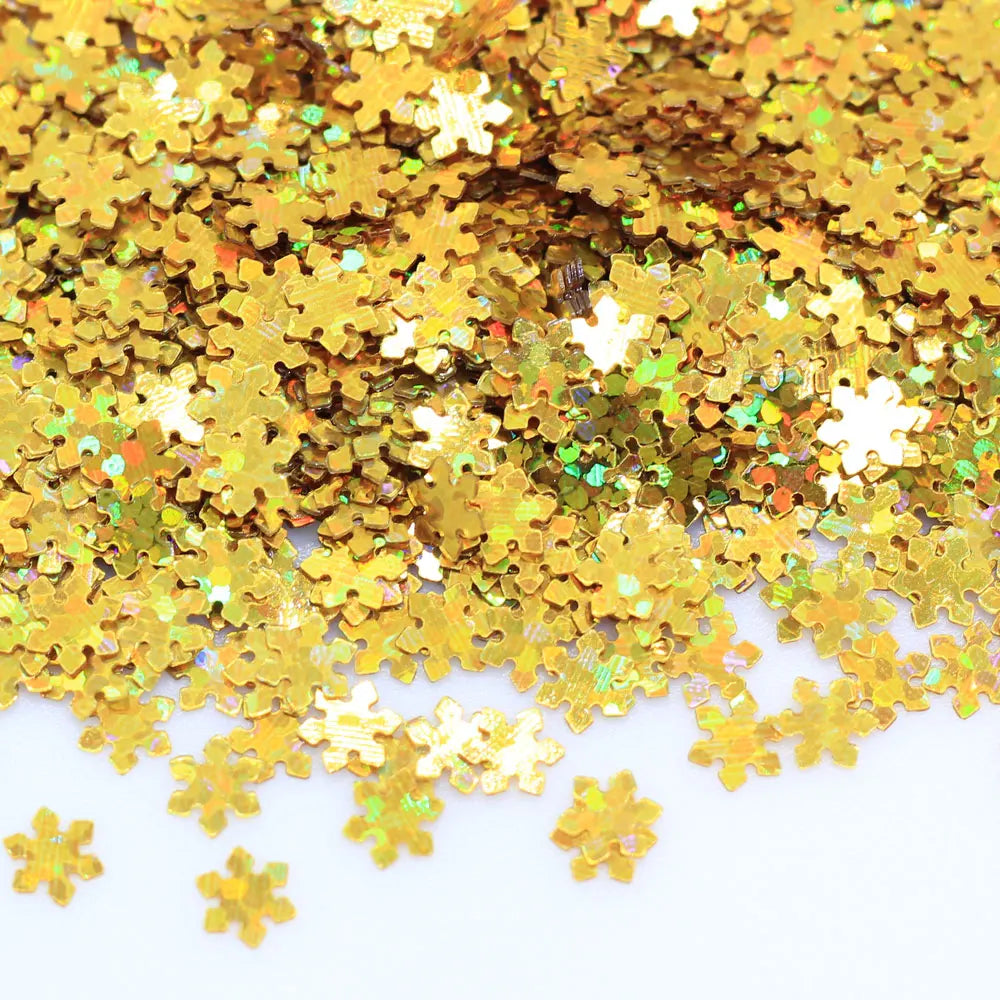 Holographic 4mm Gold Snowflake Glitters Decorations Gel Varnish Nail Sequins Flakes Nail Art
