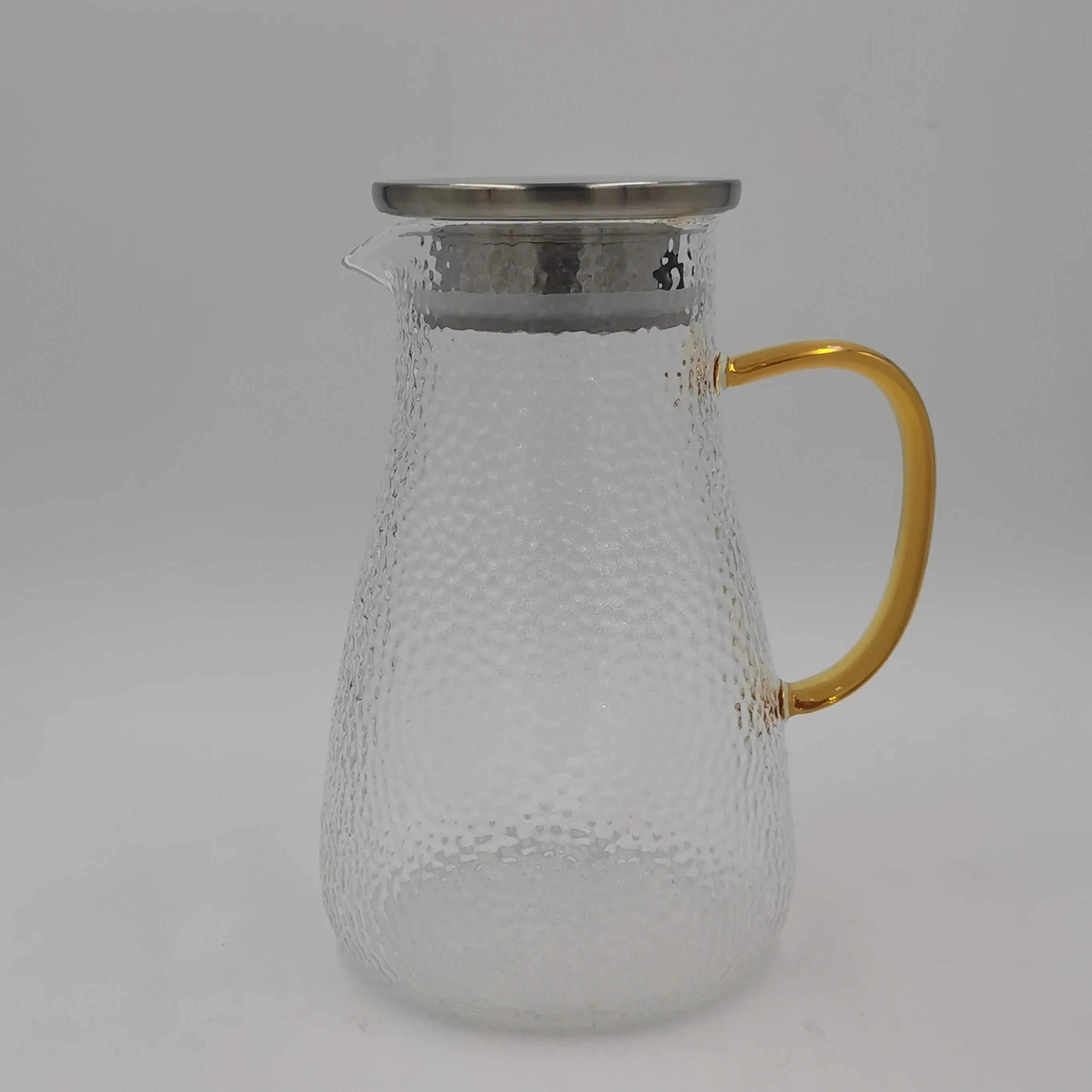 50oz Borosilicate Glass Camping Water Pitcher Handle Fruit Infuser Heat Resistant Stainless Steel Lid for Coffee Fruit Juice