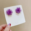 Korean Fashion S925 Silver Needle Studs Earrings Purple Resin 3D Flower Earrings for Women Gift