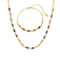 Shining Matching Color Glass Stone Necklace Chain Bracelet Jewelry Sets Necklace Trendy Zirconia Necklace Women Link Chain