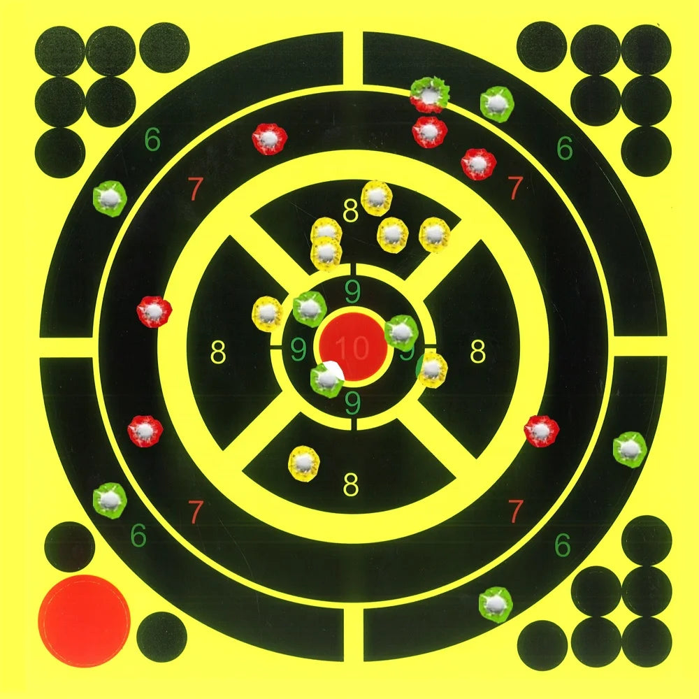 Multi Colour 8x8 Inch Four Colour Splatterburst Bullseye Reactive Paper Shooting Targets - Shots Burst Bright Fluorescent Yellow