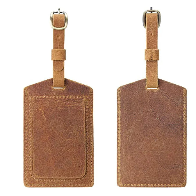 Vintage Brown Genuine Leather Suitcase Luggage Tags Customized Logo Baggage Tags ID Label for Travel Bag